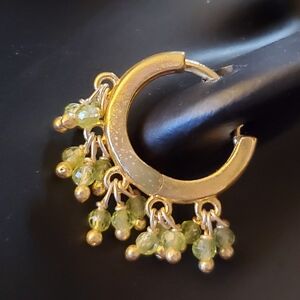 Gold-plated Hoop Earrings with Green Stones